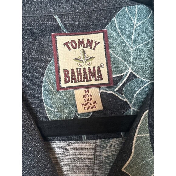 Charcoal Gray / Black TOMMY BAHAMA Silk Buttoned SS Shirt Green Yellow Floral M - Picture 1 of 11